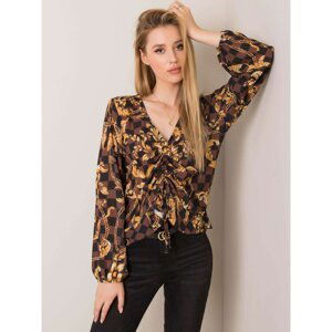 Brown and black blouse with print