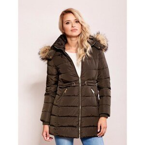 Women´s winter jacket with a khaki hood