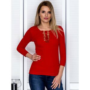 Red women´s blouse with a lace up neckline