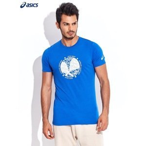 Sporty men´s t-shirt in blue with ASICS round print