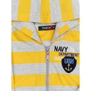 Striped children´s cotton sweatshirt with a hood, yellow and gray