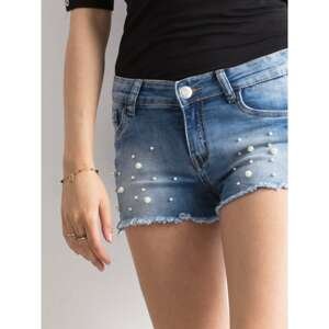 Blue denim shorts with pearls
