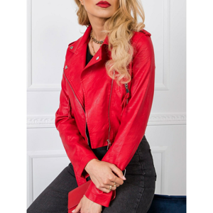 Red short jacket made of ecological leather