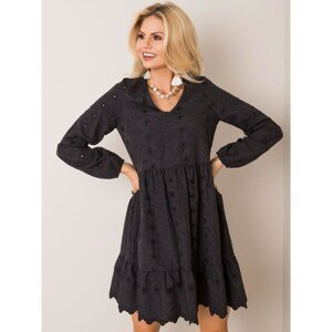 RUE PARIS Black dress with floral embroidery