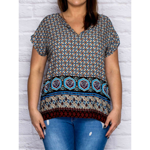 Patterned blouse in a boho style light blue PLUS SIZE