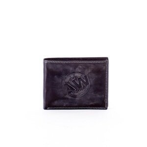 Black leather wallet with circular embossing