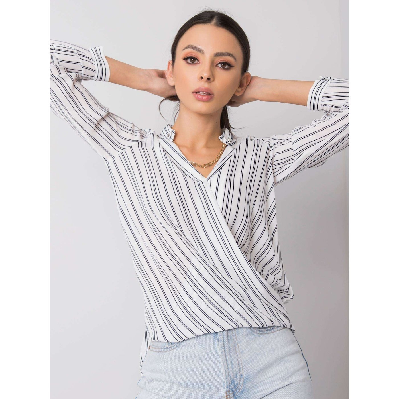 RUE PARIS White and navy blue striped blouse