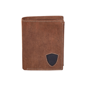 Leather vertical wallet for a man in black and brown