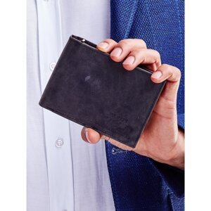 Black leather wallet for a man with an embossed emblem
