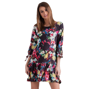 Black floral dress with ties on the sleeves