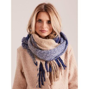 Blue fringed checked scarf