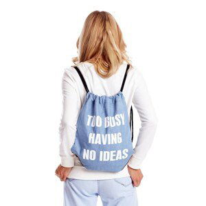 Blue denim backpack bag with inscription