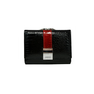 Lacquered elegant wallet with a black crocodile pattern