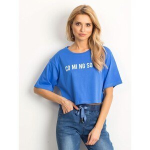 Short blue T-shirt with inscription