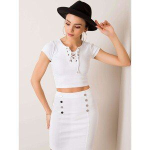 RUE PARIS White blouse with lace-up neckline