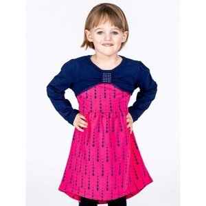 Cotton children´s dress with a print and long sleeves, dark pink
