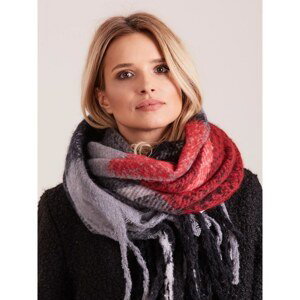 Gray checked scarf with fringes