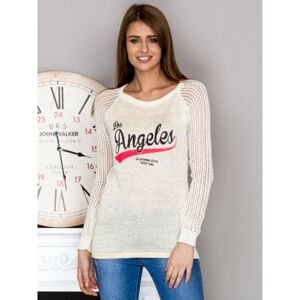 Beige openwork sweater with a print