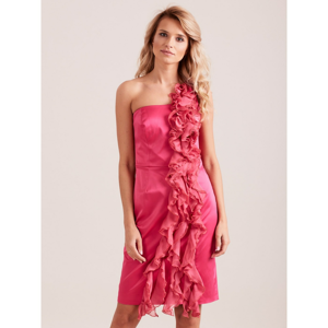 One shoulder cocktail dress in fuchsia color