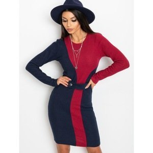 Fitted navy blue and burgundy dress