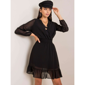 RUE PARIS Black dress with a frill