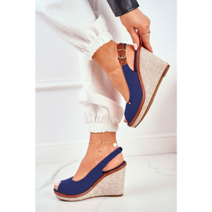 Sandals On A Braided Wedge Navy Blue Tommy