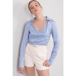 BSL blue satin blouse with collar