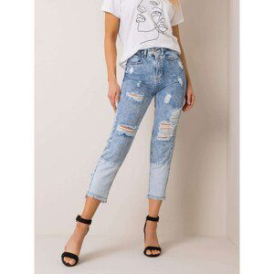 RUE PARIS Blue mom fit jeans with holes