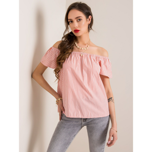 Pink and white striped Spanish blouse