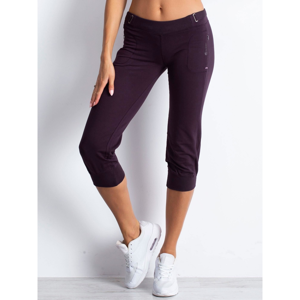 Women´s dark purple capri sweatpants with a fabric belt