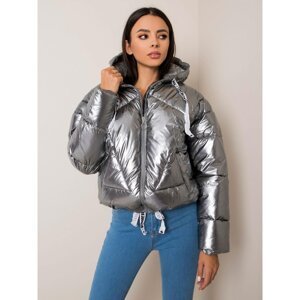 Silver quilted jacket with a hood