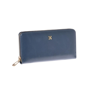 Long dark blue wallet with eco leather zipper