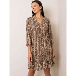 Black and beige patterned dress with a frill