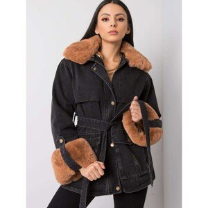 Graphite denim jacket with fur