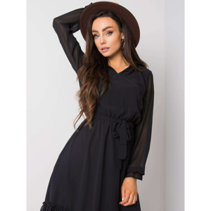 RUE PARIS Black women´s dress with a frill