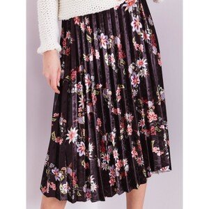 Black velvet pleated skirt with flowers