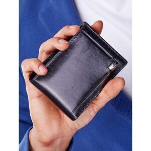 Men's black wallet made of genuine leather with embossing