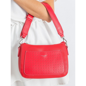 Red women´s handbag with an openwork pocket