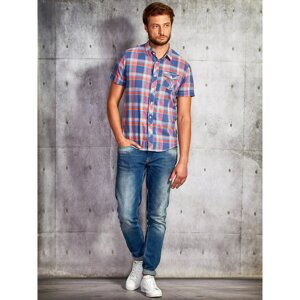 FUNK N SOUL dark blue men´s shirt with a colorful checked pattern