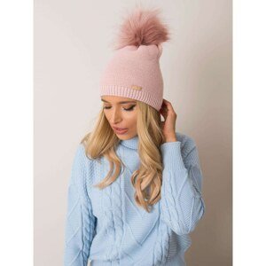 RUE PARIS Light pink beanie with pompom