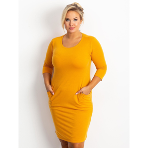 Dark yellow plus size dress with pockets