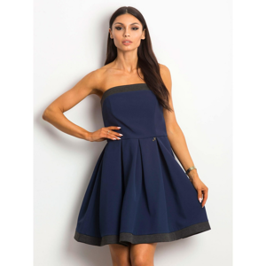 Flared dress with a contrasting navy blue finish