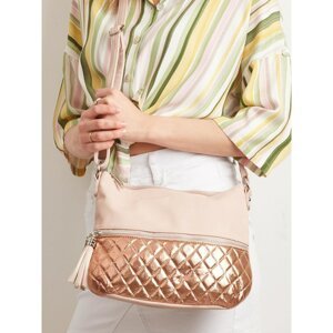 Handbag with a quilted shiny insert, light pink