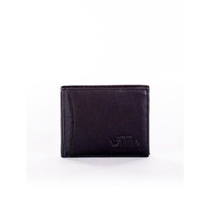 Black leather wallet for men with embossed emblem