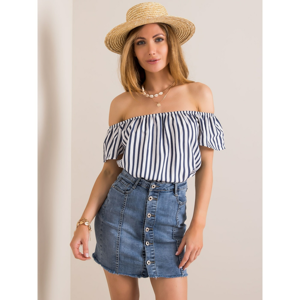 White and navy blue striped blouse