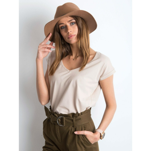 Cotton t-shirt in light coffee v-neck