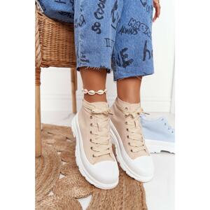 Women's high sneakers on a large sole beige-white trissy