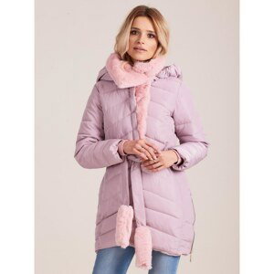 Winter quilted jacket with fur, light pink
