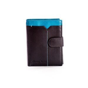 Black leather wallet for a man with a blue cube