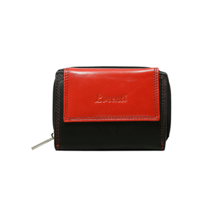 Women´s black and red leather wallet with a latch and a zipper